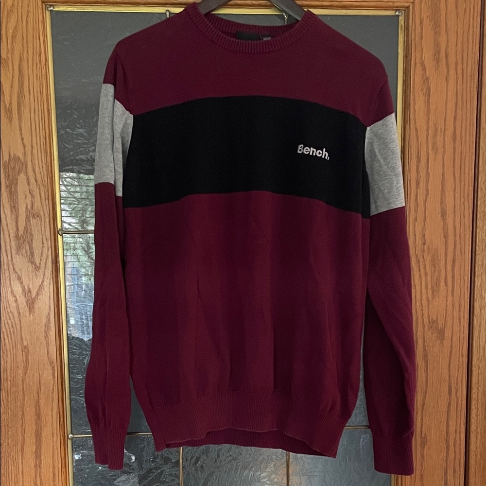 Bench Men's Maroon, Grey  and Black Crewneck Sweater